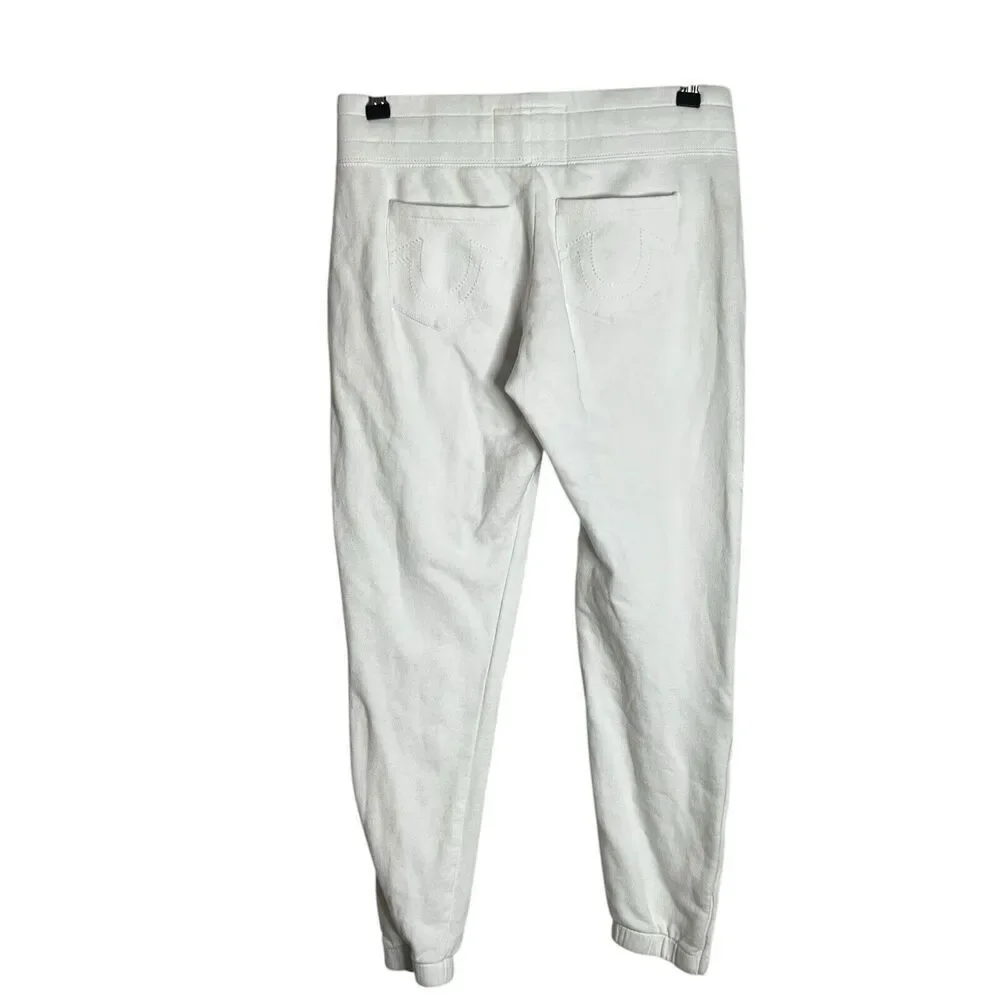 True Religion Spell Out Joggers Pants Women's XS Logo Pockets Tapered White - Picture 2 of 8